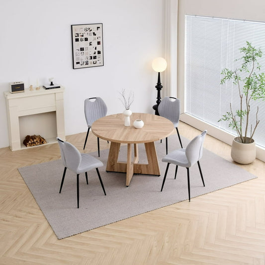 Modern Dinning Room Chairs, Wood Dinner Table &Upholstered Fabric Chairs Set of 4