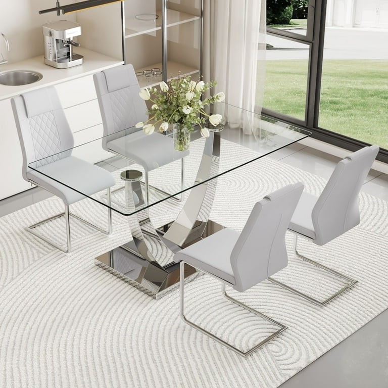 Glass Dining Room Table Set for 4