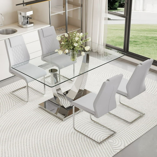 Glass Dining Room Table Set for 4