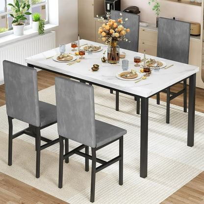 Dining Table Set for 4 with Faux Marble Table