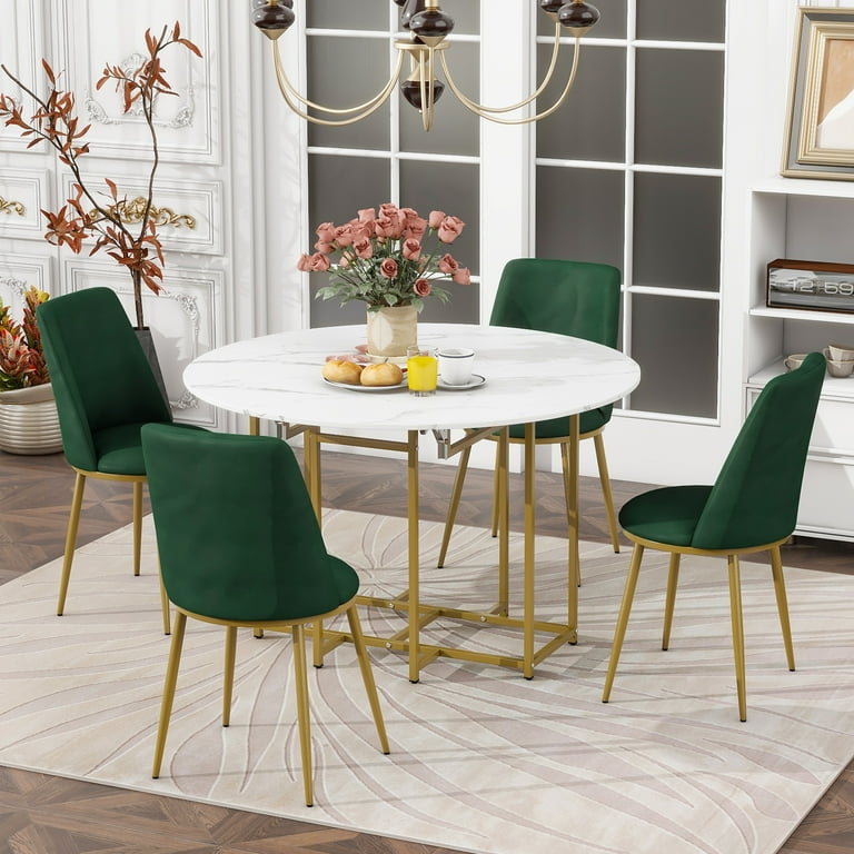 5-Piece Extendable Faux Marble Top Dining Table Set
