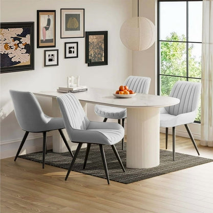 Modern White Dining Chairs Set of 4 – Faux Leather & Metal Legs