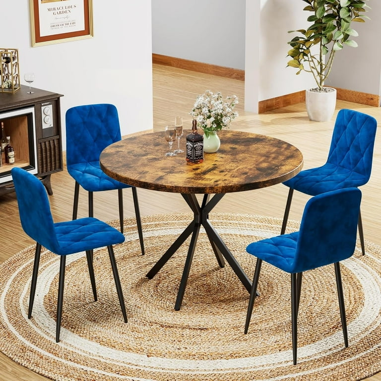 Modern Round Table with 4 PU Leather Chairs
