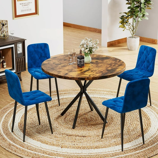 Modern Round Table with 4 PU Leather Chairs