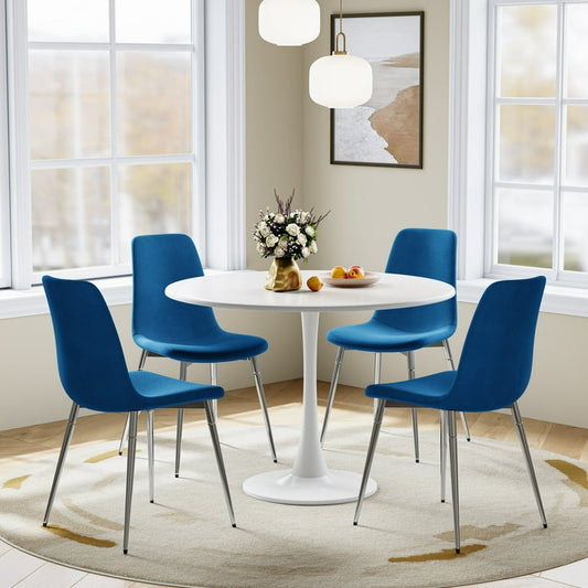 Table with 4 Blue Velvet Upholstered Chairs for Dining Room
