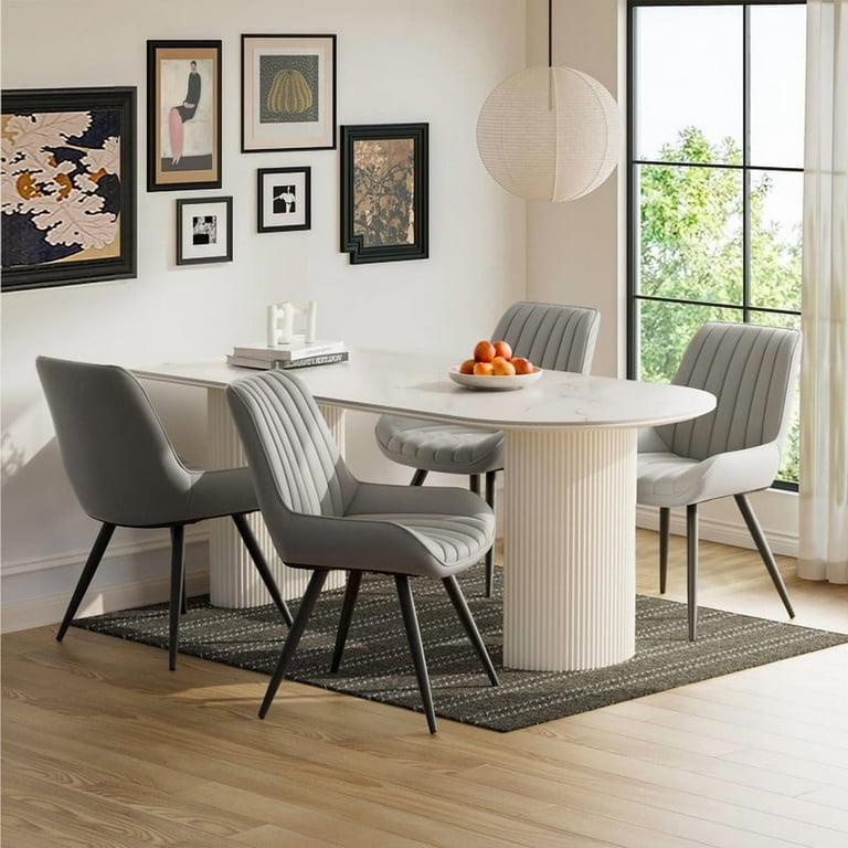 Modern White Dining Chairs Set of 4 – Faux Leather & Metal Legs