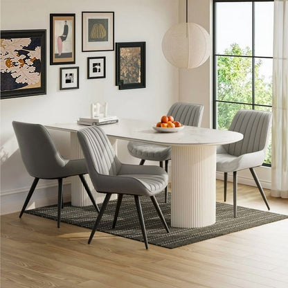 Modern White Dining Chairs Set of 4 – Faux Leather & Metal Legs