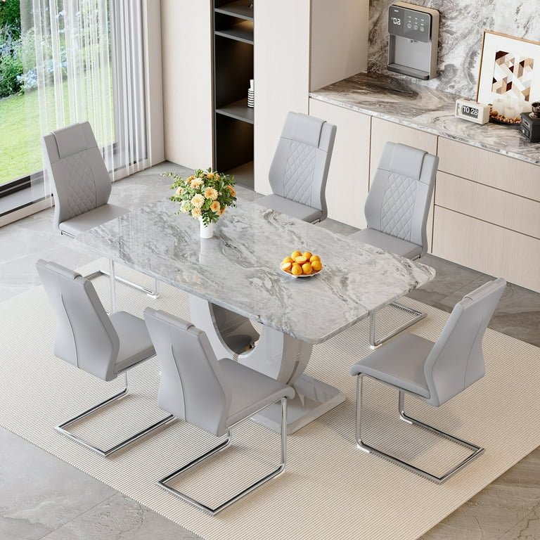 Rectangular Table with 6 Upholstered Chairs, Kitchen and Dining Room Furniture