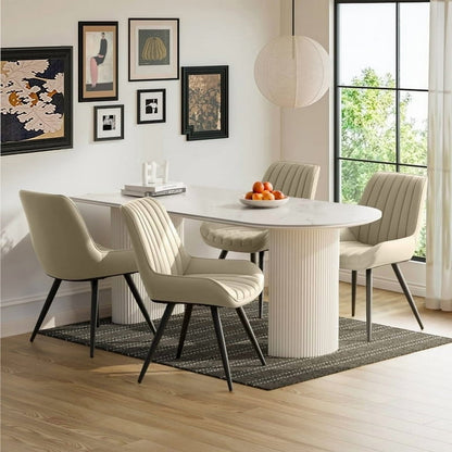 Modern White Dining Chairs Set of 4 – Faux Leather & Metal Legs