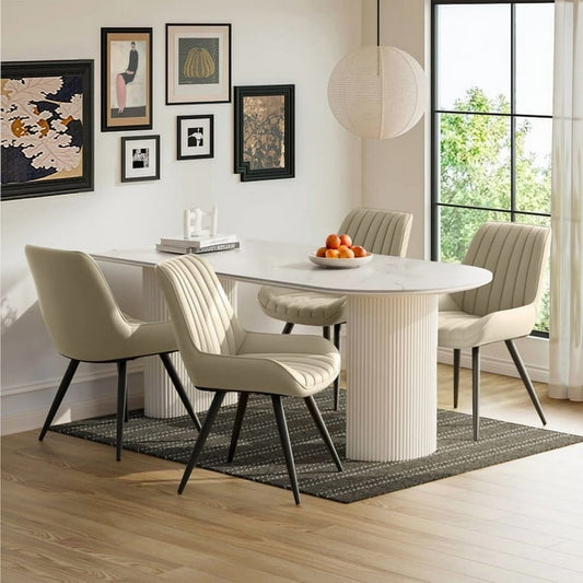 Modern White Dining Chairs Set of 4 – Faux Leather & Metal Legs