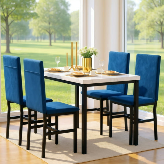 Dining Table Set for 4 with Faux Marble Table