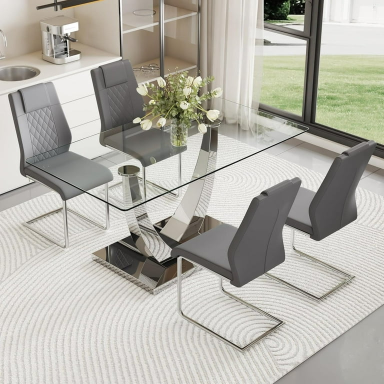 Glass Dining Room Table Set for 4