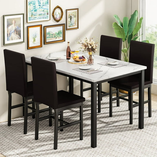 Faux Marble Dining Table Chairs for Breakfast Corner, Kitchen, Dining Room