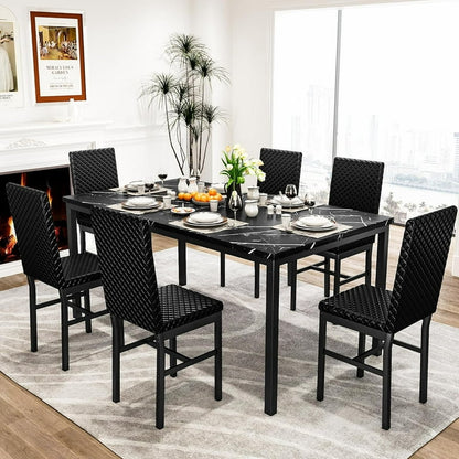 7 Piece Modern Faux Marble Dining Table Set
