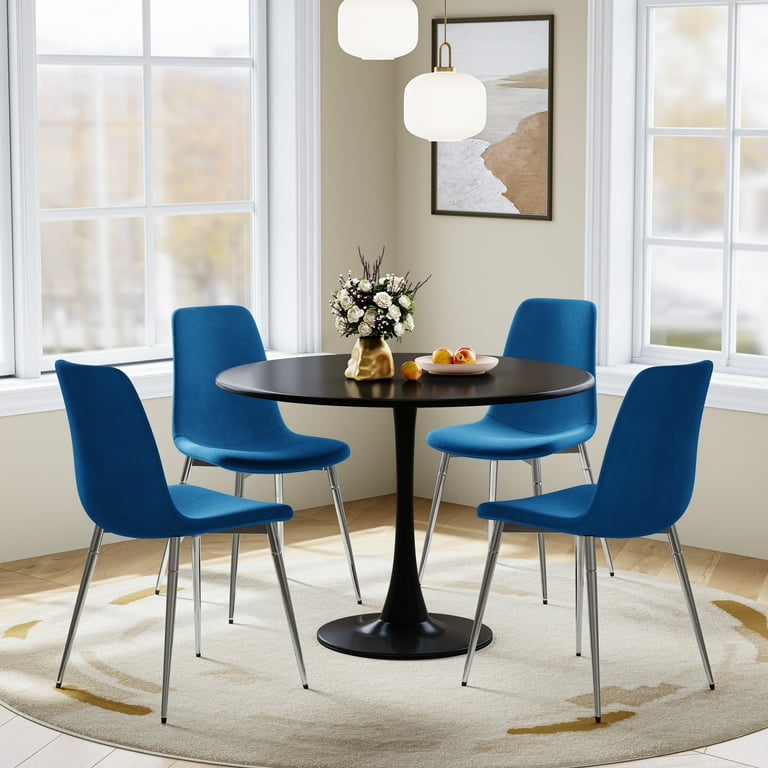 Table with 4 Blue Velvet Upholstered Chairs for Dining Room