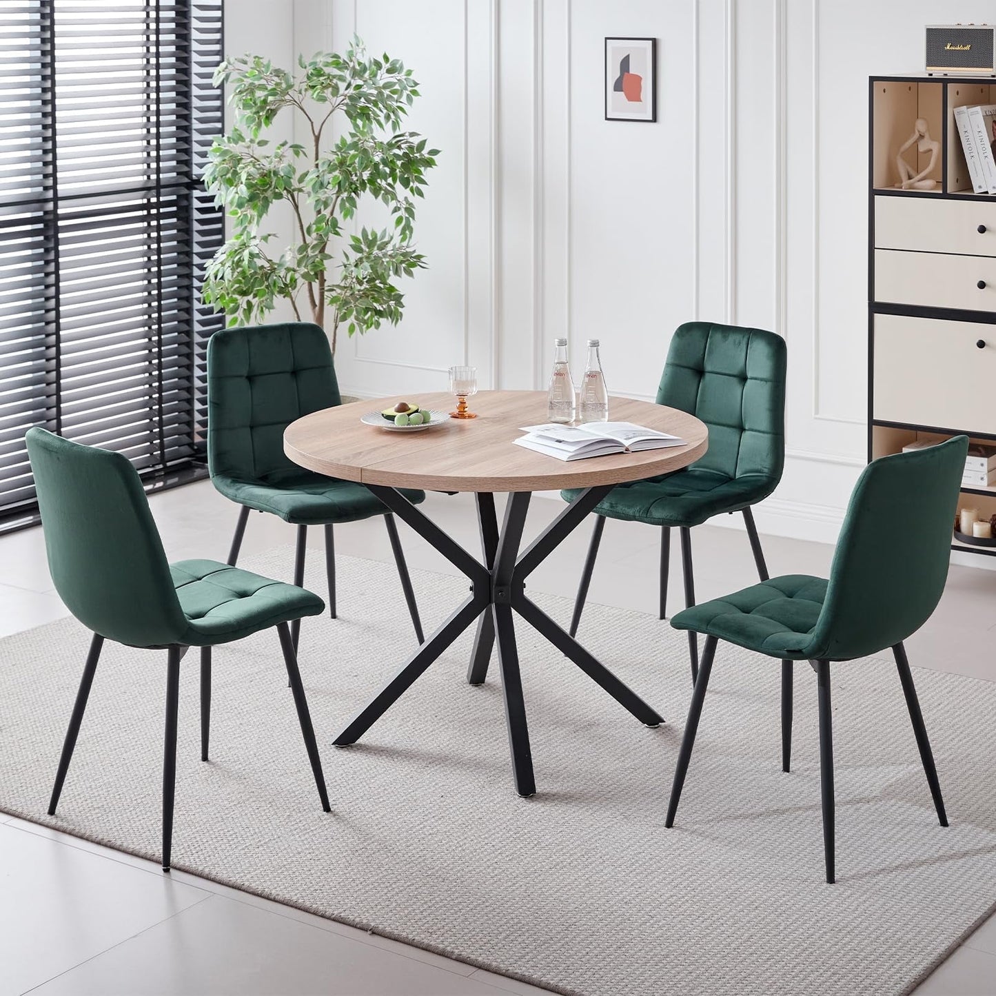 5 Piece Round Dining Table Chairs Set for 4