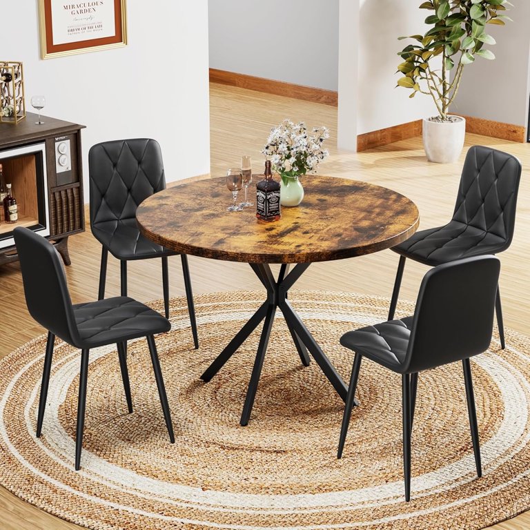 Modern Round Table with 4 PU Leather Chairs