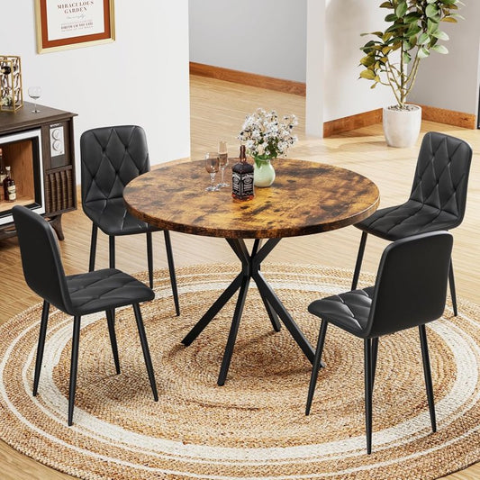 Modern Round Table with 4 PU Leather Chairs