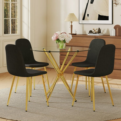 Round Tempered Glass Table & Black-Gold Chairs
