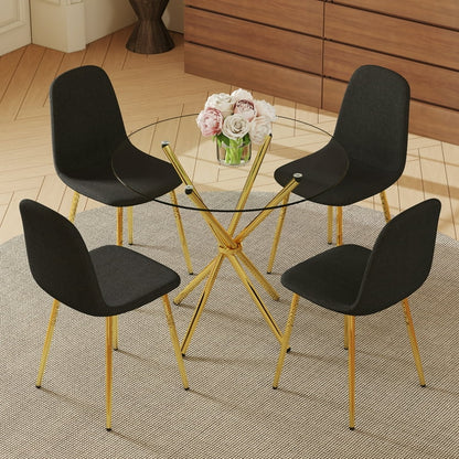 Round Tempered Glass Table & Black-Gold Chairs