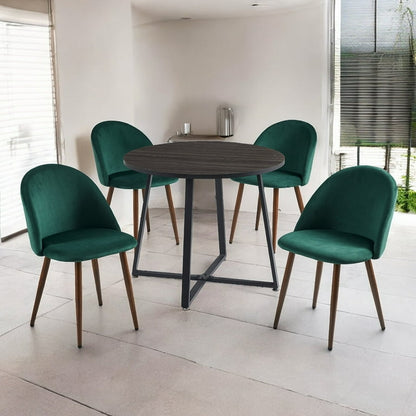 5-Piece Modern Round Wooden Dining Table Set with 4 Velvet Chair