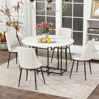5-Piece Extendable Faux Marble Top Dining Table Set