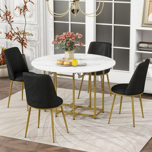 5-Piece Extendable Faux Marble Top Dining Table Set