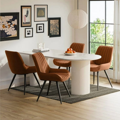 Modern White Dining Chairs Set of 4 – Faux Leather & Metal Legs