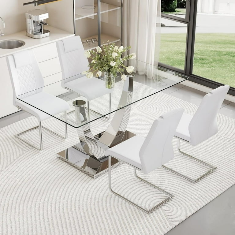 Glass Dining Room Table Set for 4
