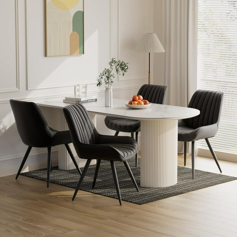 Dining Chairs Set of 4, Comfy Kitchen Side Chairs with Thick Cushions & Metal Legs