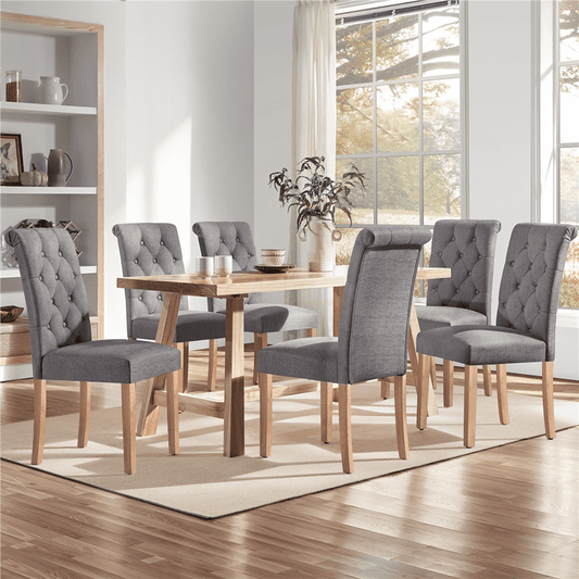 6 Pieces Padded Parsons Fabric Upholstered Dining Chairs, Light Gray