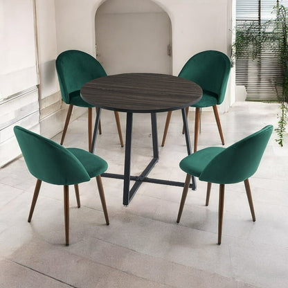 5-Piece Modern Round Wooden Dining Table Set with 4 Velvet Chair