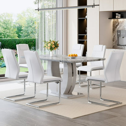 Rectangular Table with 6 Upholstered Chairs, Kitchen and Dining Room Furniture