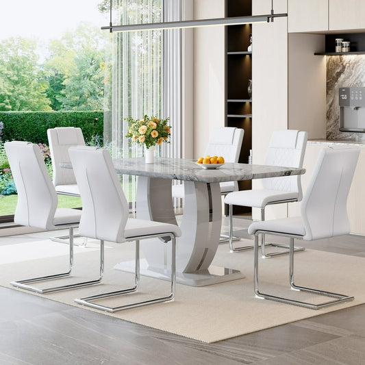 Rectangular Table with 6 Upholstered Chairs, Kitchen and Dining Room Furniture