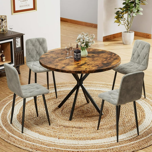 Modern Round Table with 4 Velvet Chairs