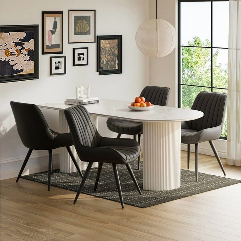 Modern White Dining Chairs Set of 4 – Faux Leather & Metal Legs